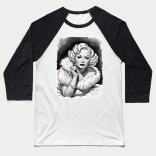 Mae West Black and White Portrait Baseball T-Shirt